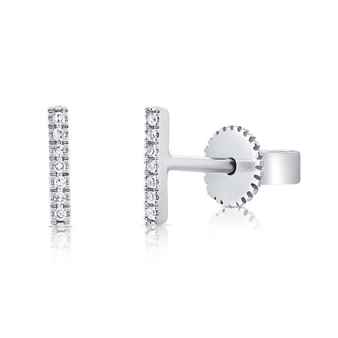 14k Gold & Diamond Bar Stud Earrings - 0.03ct - 1