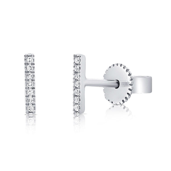14k Gold & Diamond Bar Stud Earrings - 0.03ct - 1