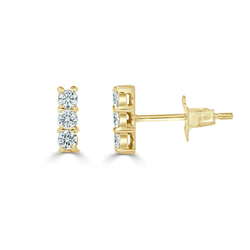 14k Gold & Diamond Bar Stud Earrings - 0.25ct - 1