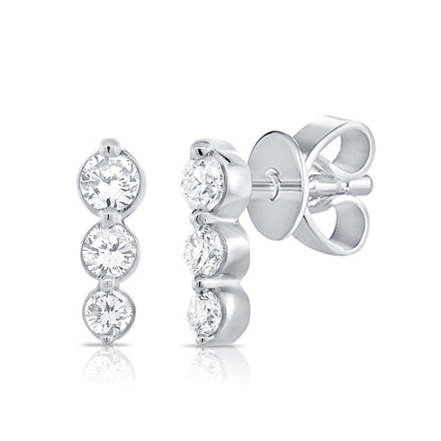 14k Gold & Diamond 3-Stone Stud Earrings - 0.20ct - 1