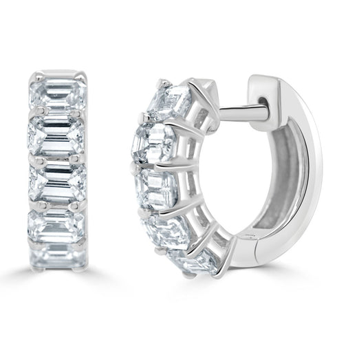 14k Gold & Emerald-Cut Diamond Huggies - 1.50ct - 1