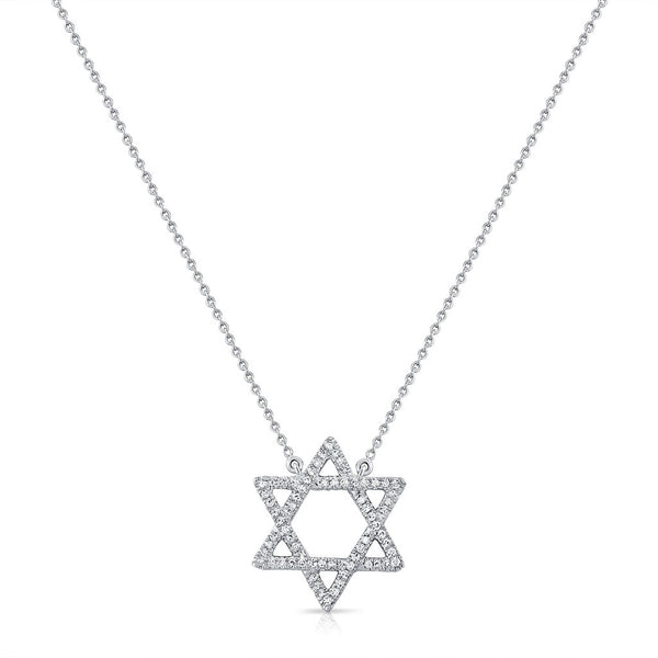 14K Gold & Diamond Star Of David Necklace - 0.20ct - 1