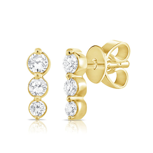 14k Gold & Diamond 3-Stone Stud Earrings - 0.20ct - 1