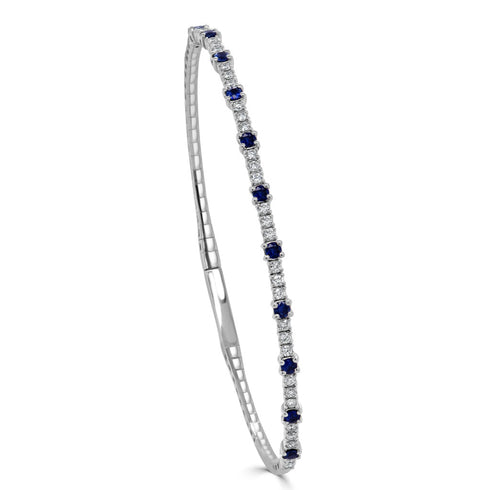 14K Gold Sapphire & Diamond Flexible Bangle - 1