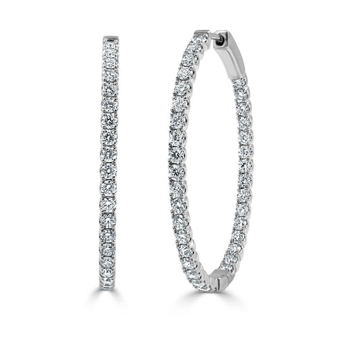 14k Gold & Diamond Oval Hoop Earrings  - 1.5'' - 2.28ct - 1