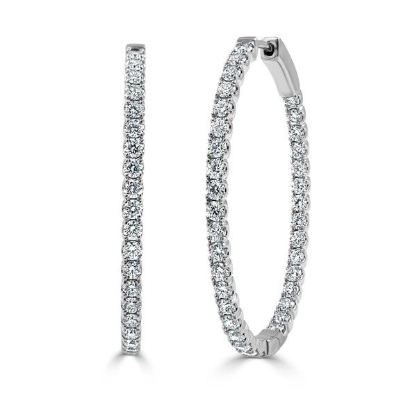 14k Gold & Diamond Oval Hoop Earrings  - 1.5'' - 2.28ct - 1