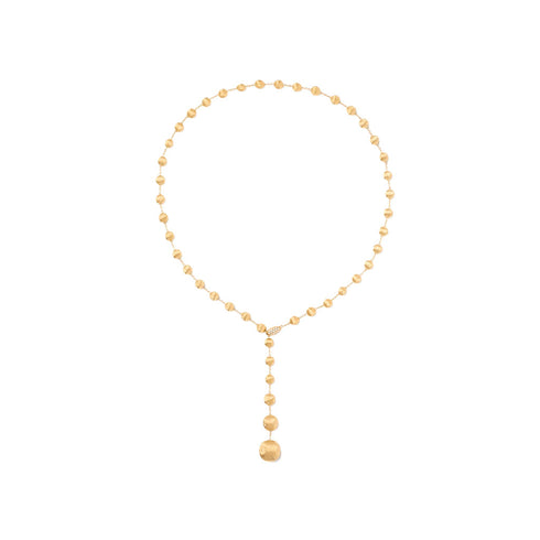 18K Yellow Gold Bead Lariat with Diamond Clasp, 19.75" - 1