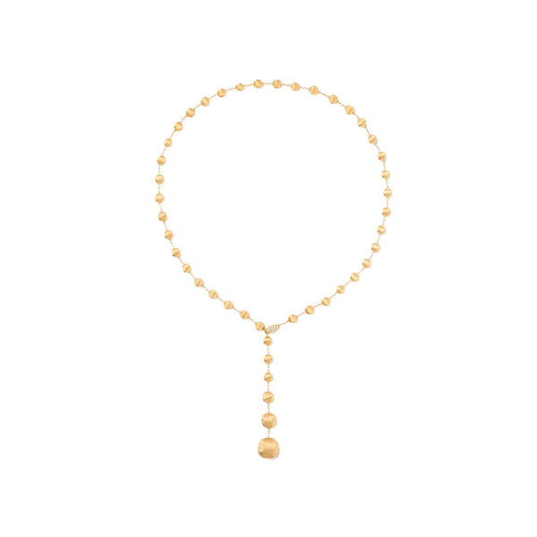 18K Yellow Gold Bead Lariat with Diamond Clasp, 19.75" - 1