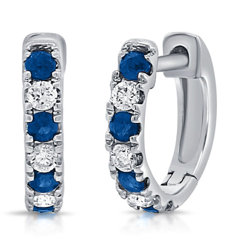 14K Gold Alternating Sapphire & Diamond Huggie Earring - 1