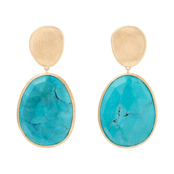 18K Yellow Gold Turquoise Earrings, 1.7" - 1