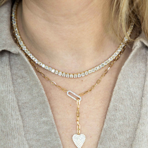 Yellow Gold Asscher Diamond Tennis Necklace - 3