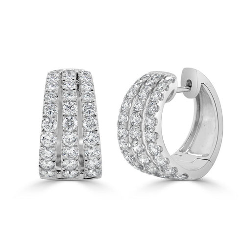14k Gold & Diamond 3-Row Huggie Earrings - 2.00ct - 1