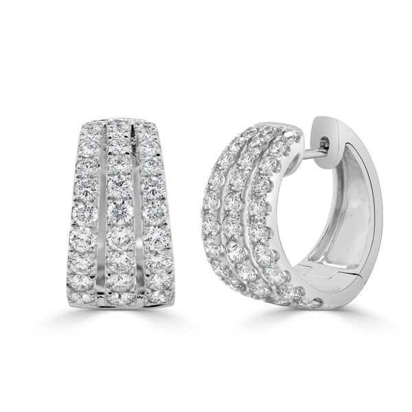 14k Gold & Diamond 3-Row Huggie Earrings - 2.00ct - 1