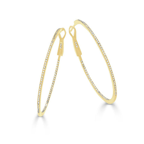 14k Gold & Diamond Skinny Hoop Earrings 1-3/4" - 0.63ct - 1