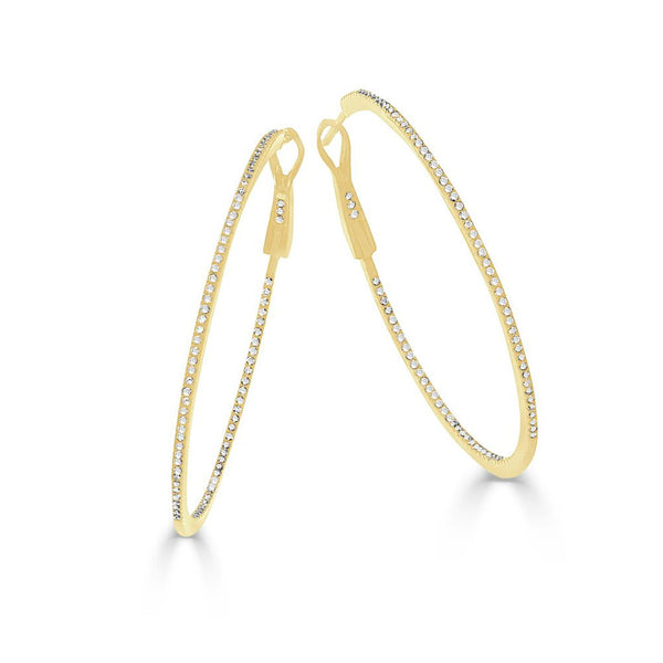 14k Gold & Diamond Skinny Hoop Earrings 1-3/4" - 0.63ct - 1