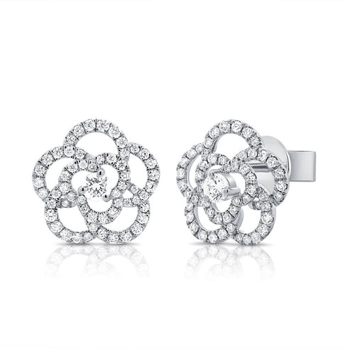 14K Gold & Diamond Flower Stud Earrings - 0.98ct - 1