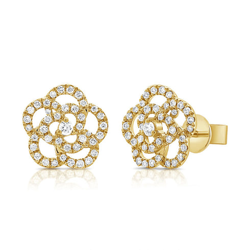 14K Gold & Diamond Flower Stud Earrings - 0.51ct - 1