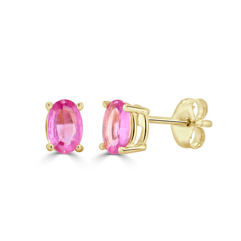 14K Gold & Oval Pink Sapphire Oval Stud Earrings - 0.85ct - 1