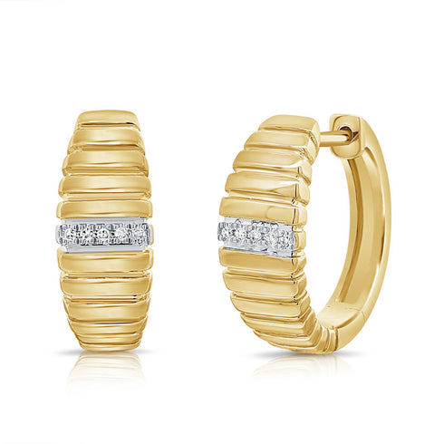 14K Gold & Diamond Hoop Earrings- 0.03 ct. - 1