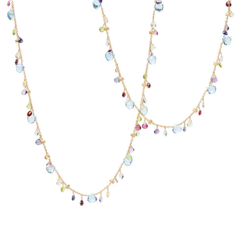 18K Yellow Gold Gemstone Necklace, Blue Topaz Accents 36" - 1