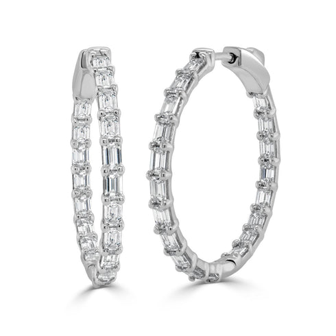 14K Gold & Emerald-Cut Diamond Hoops - 3.85ct - 1