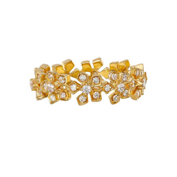 18K Yellow Gold Enchanted Garden White Diamond Stacking Ring - 1