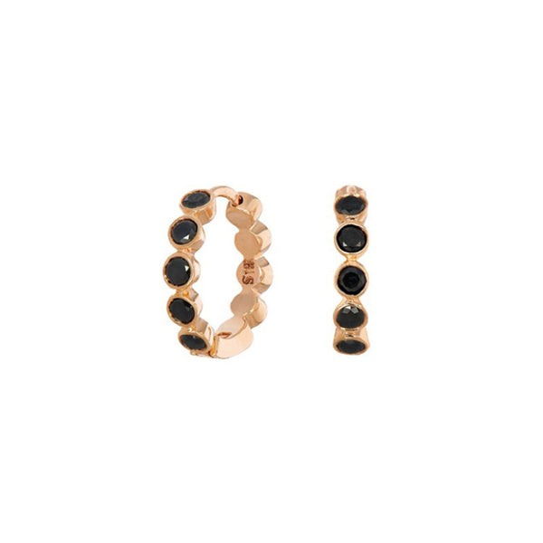 Modern Bezel Black Diamond Huggies - 1