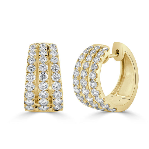14k Gold & Diamond 3-Row Huggie Earrings - 2.00ct - 1