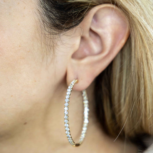 Yellow Gold In And Out Hoop With 8.38ctw Round Diamonds Earrings - 2