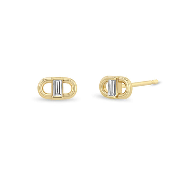 14k Baguette Diamond Open Link Studs - 1