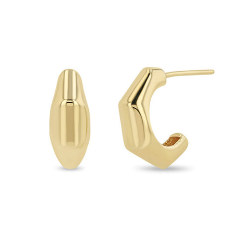 14k Gold Medium Wide Bamboo Hoop Earrings - 1