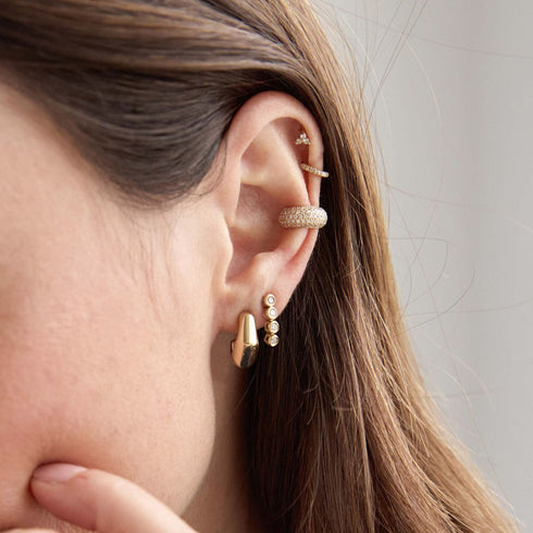 14k Gold Medium Wide Bamboo Hoop Earrings - 2