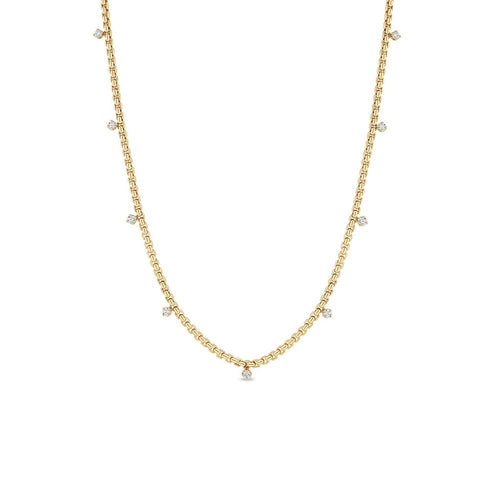 14k 9 Prong Diamond Small Box Chain Necklace - 1