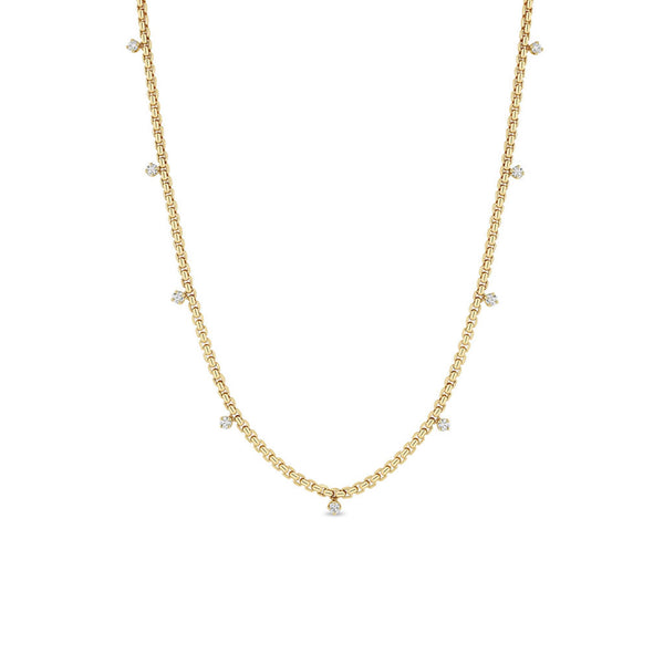 14k 9 Prong Diamond Small Box Chain Necklace - 1