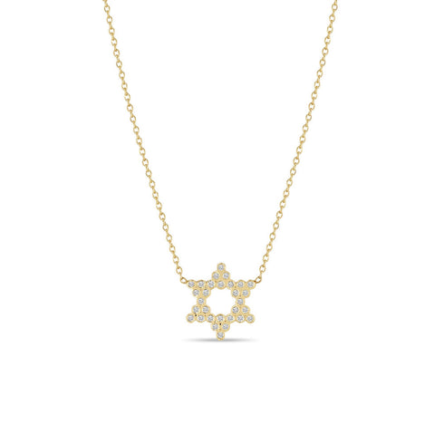 14k Small Diamond Bezel Star of David Necklace - 1