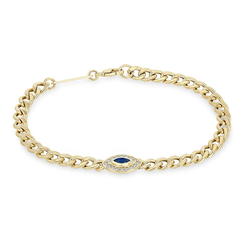 14k Medium Curb Chain Marquise Blue Sapphire Halo Bracelet - 2