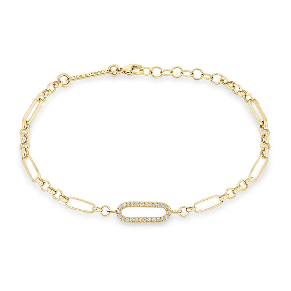 14k Single Pavé Diamond Link Medium Paperclip Rolo Chain Bracelet - 1