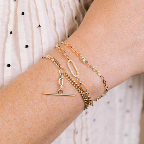 14k Single Pavé Diamond Link Medium Paperclip Rolo Chain Bracelet - 2