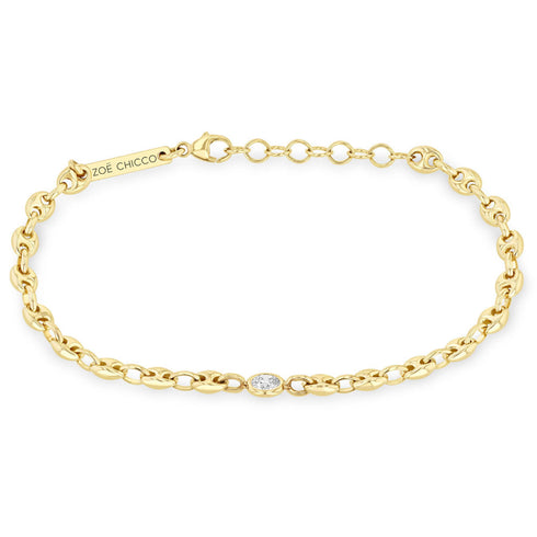14k Floating Diamond Small Puffed Mariner Chain Bracelet - 1