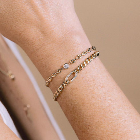 14k Floating Diamond Small Puffed Mariner Chain Bracelet - 2