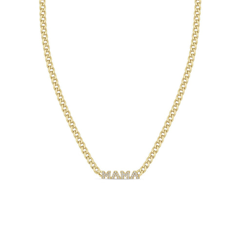 14k Itty Bitty Pavé Diamond MAMA Small Curb Chain Necklace - 1