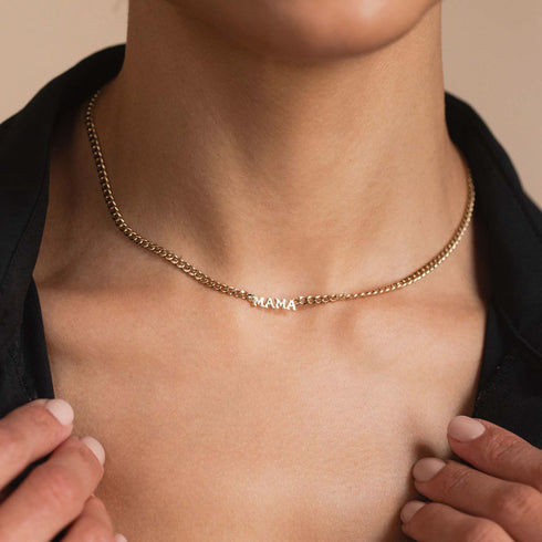 14k Itty Bitty Pavé Diamond MAMA Small Curb Chain Necklace - 2