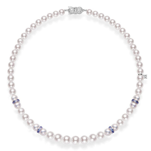 Mikimoto Ocean Akoya Cultured Pearl and Sapphire Necklace in 18K White Gold - 1