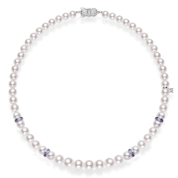 Mikimoto Ocean Akoya Cultured Pearl and Sapphire Necklace in 18K White Gold - 1