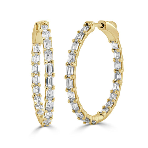 14K Gold & Emerald-Cut Diamond Hoops - 3.85ct - 1