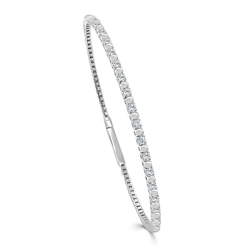 14k Gold & Diamond Flexible Beaded Bangle - 0.88ct - 1