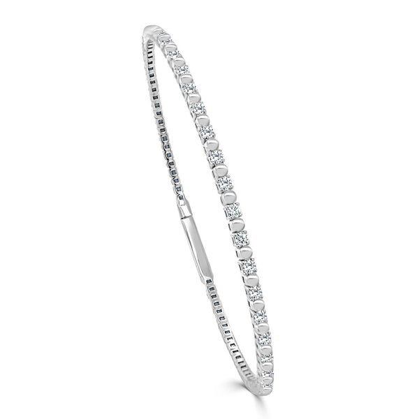 14k Gold & Diamond Flexible Beaded Bangle - 0.88ct - 1