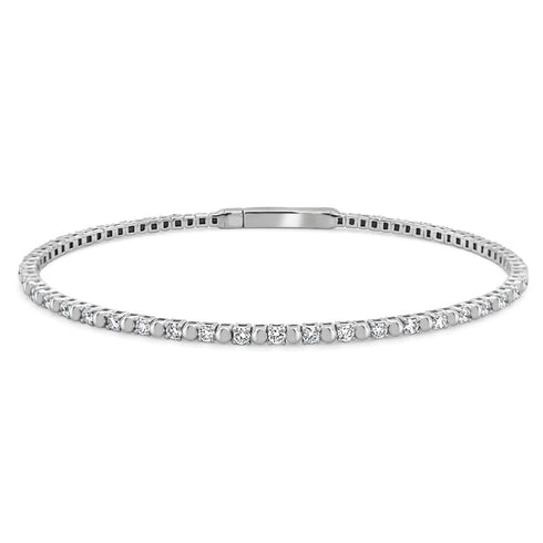 14k Gold & Diamond Flexible Beaded Bangle - 0.88ct - 2