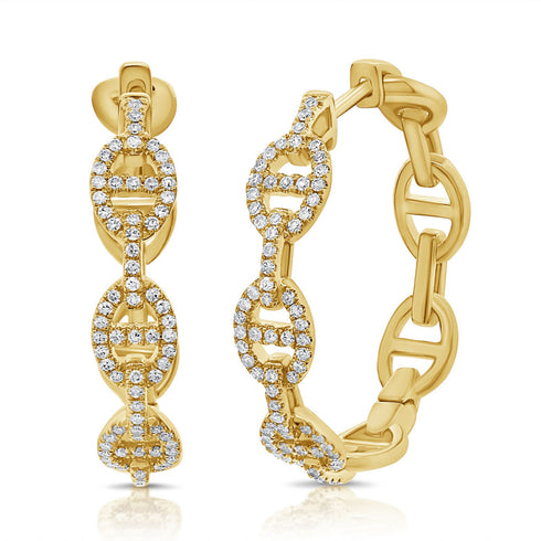 14K Gold & Diamond Link Hoop Earrings-0.45 ct. - 1