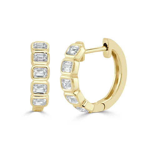 14K Gold & Emerald-Cut Diamond Bezel-Set Huggie Earrings - 1.05ct - 1